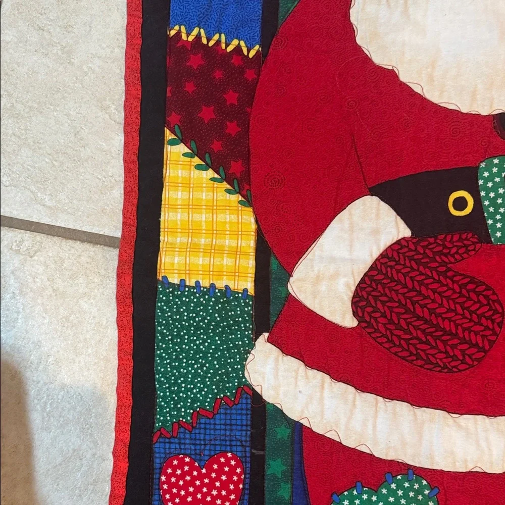 Quilt Throw Colorful Santa and Christmas Tree Holiday Throw